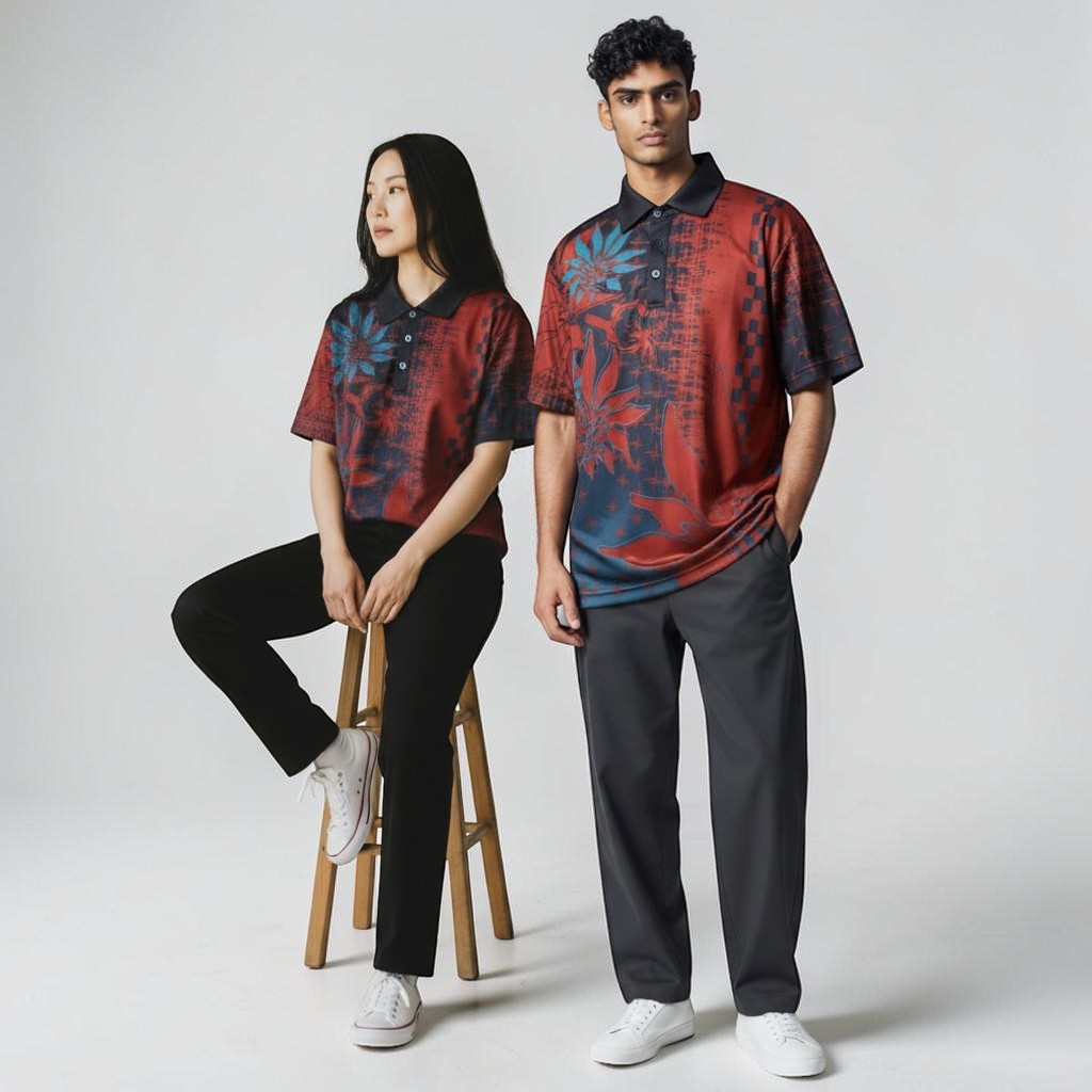 琉球柄オリジナルデザインの「デイゴ」ポロシャツ