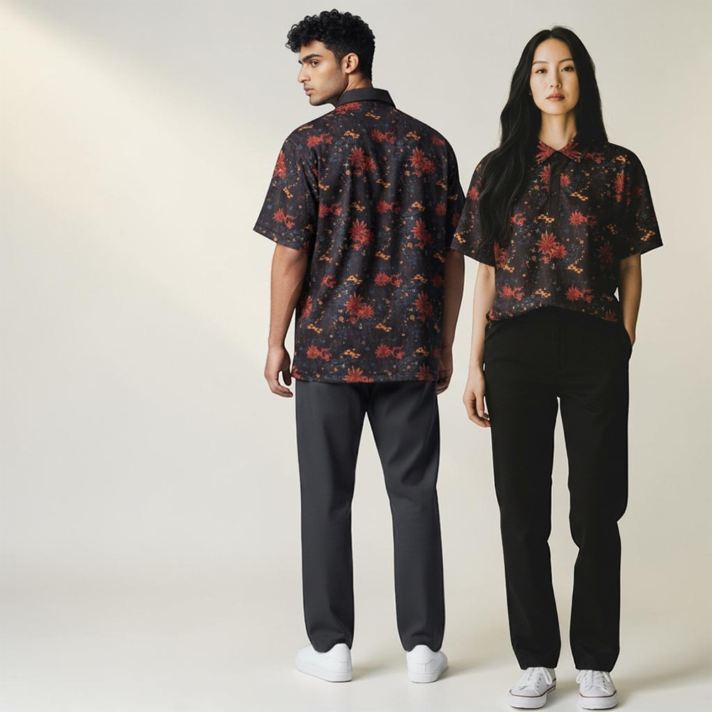 琉球柄オリジナルデザインの「デイゴ2」ポロシャツ